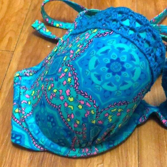 Aerie Nina Blue Floral Push Up Bikini Swim Top Size 34D - Picture 3 of 12